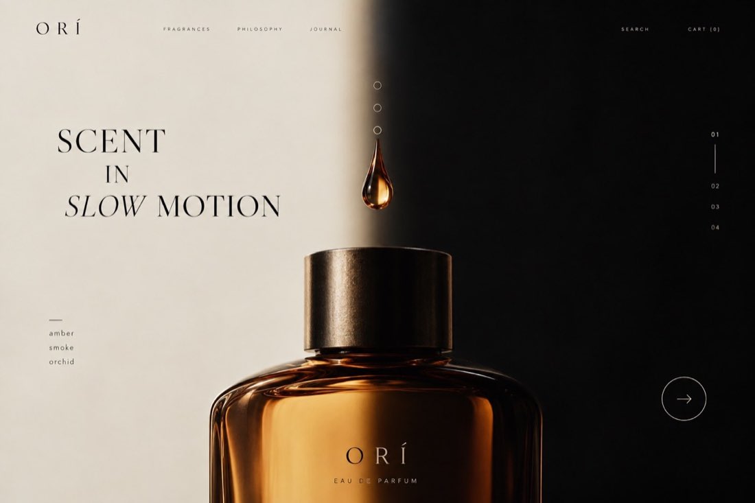 ORÍ slow-motion fragrance ecommerce storefront