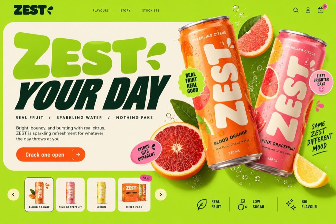 ZEST bright modular sparkling drink ecommerce storefront